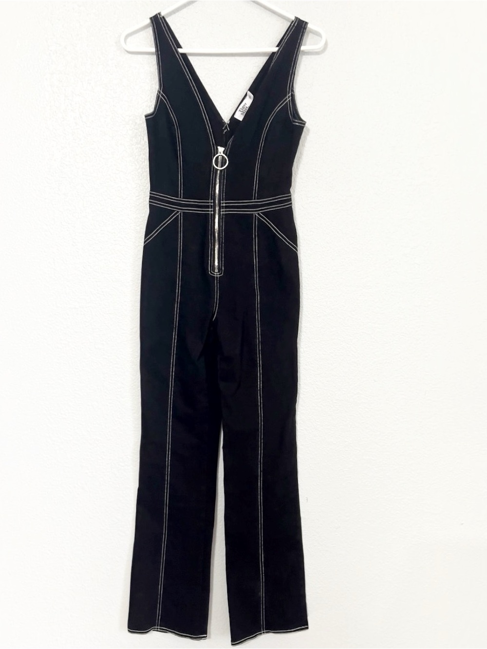 Tiger Mist Ava Black Denim Contrast Stitch Jumpsuit XS Festival Streetwear